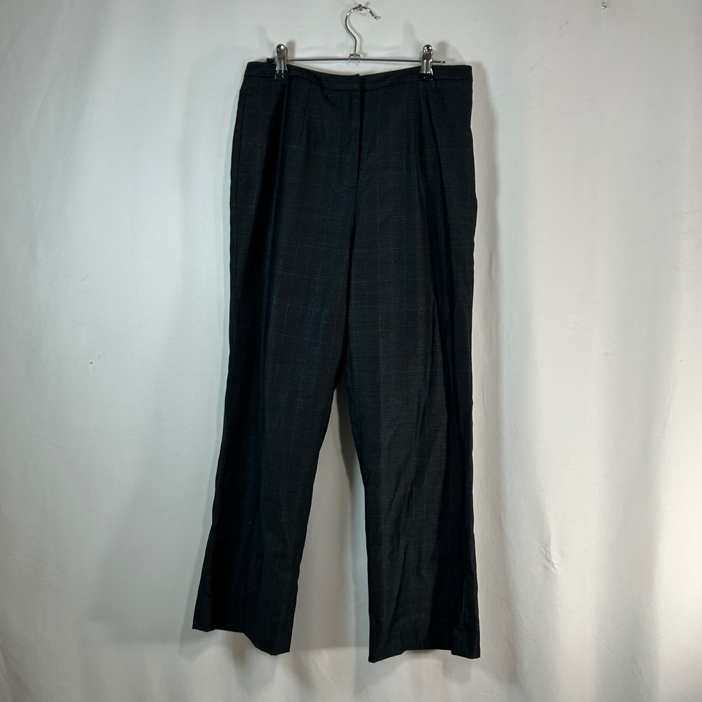 Women's Dark‎ Gray Plaid Dress Pants Flat Front Tailored Fit Career Trouser